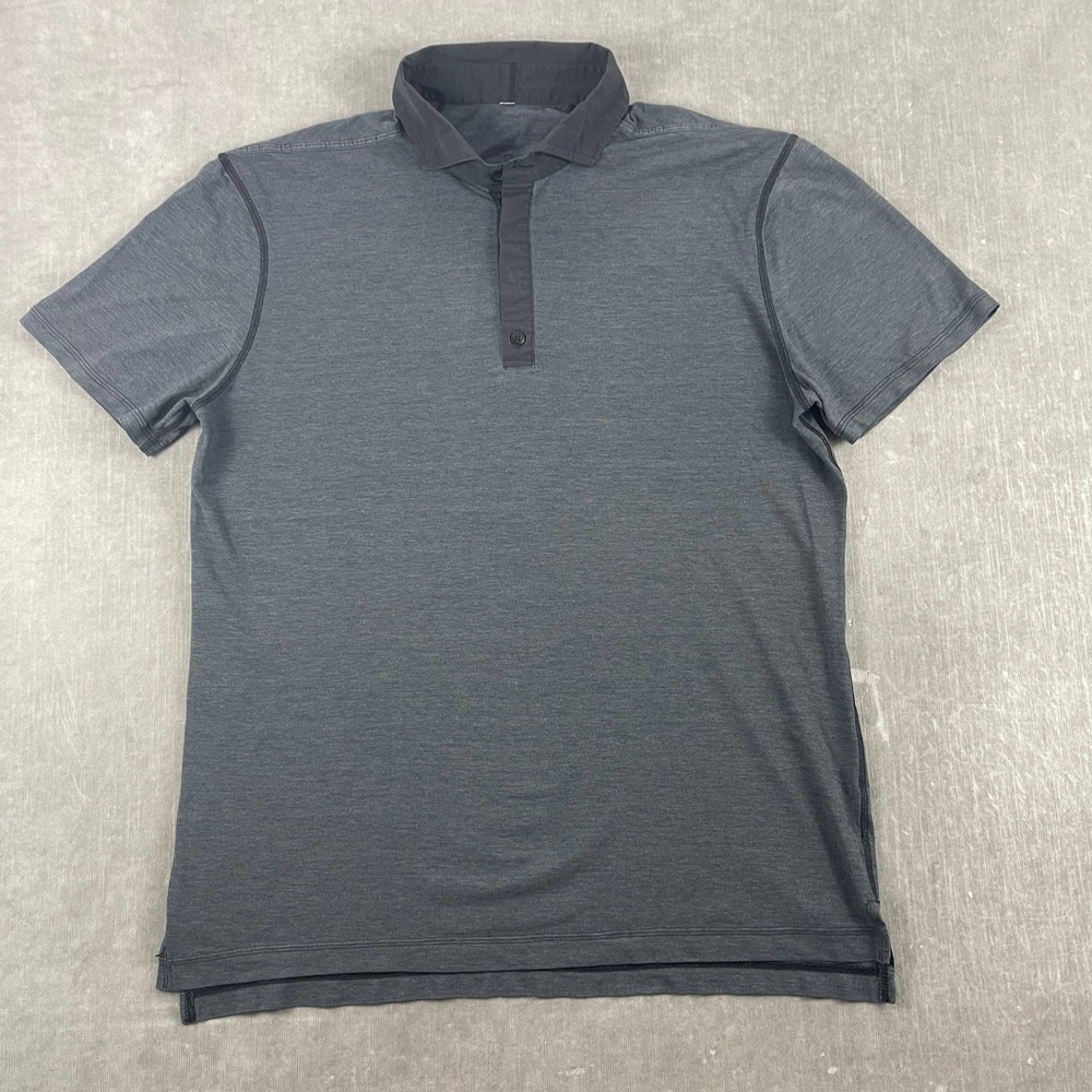 Lululemon Mens Large Grey Short Sleeve Polo Shirt Heathered Athletic Top